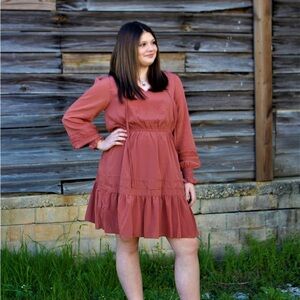 Miss Me Terracotta Long Sleeve Dress